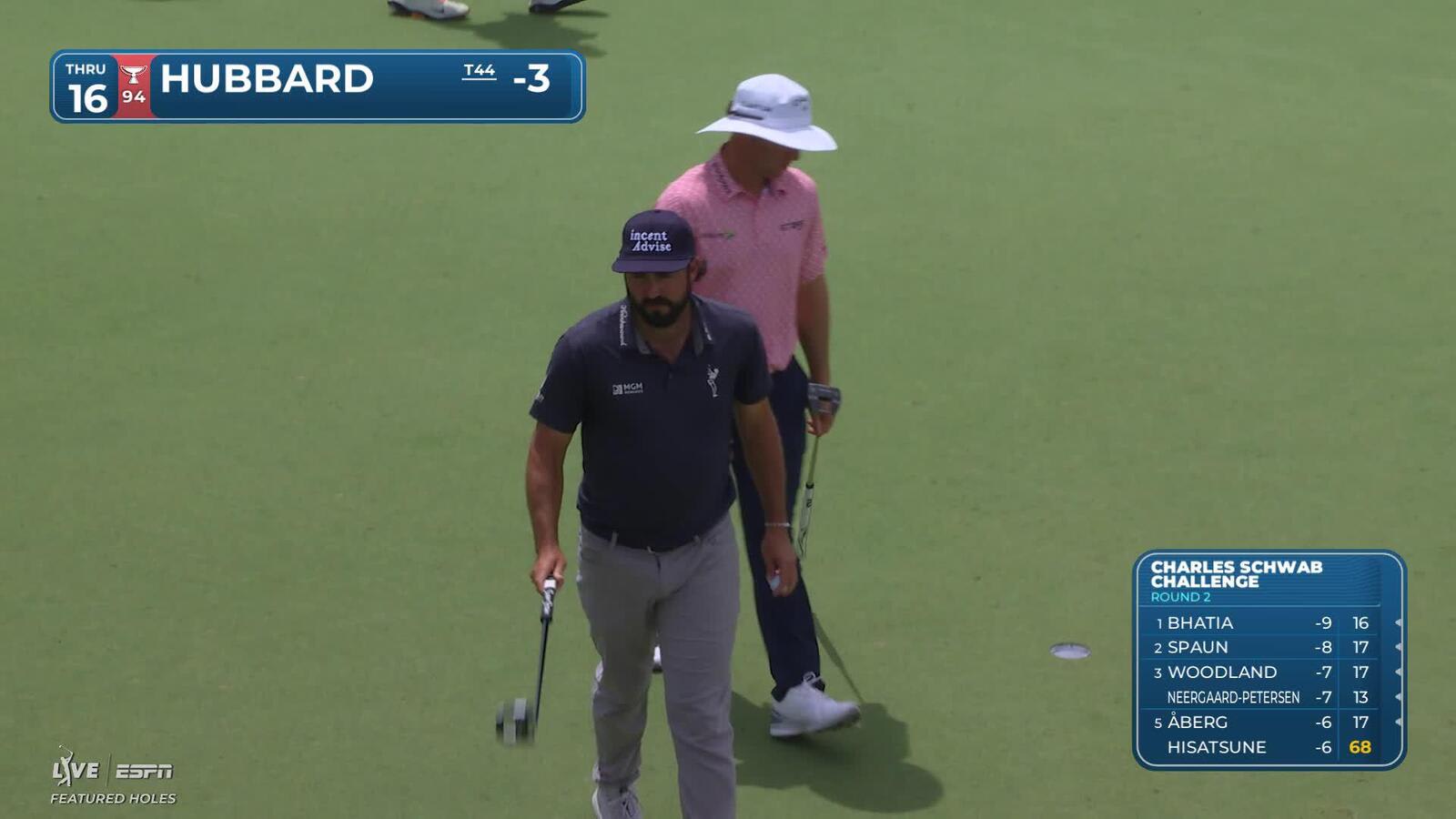 Mark Hubbard sinks 12-foot putt for birdie on No. 16 at Charles Schwab