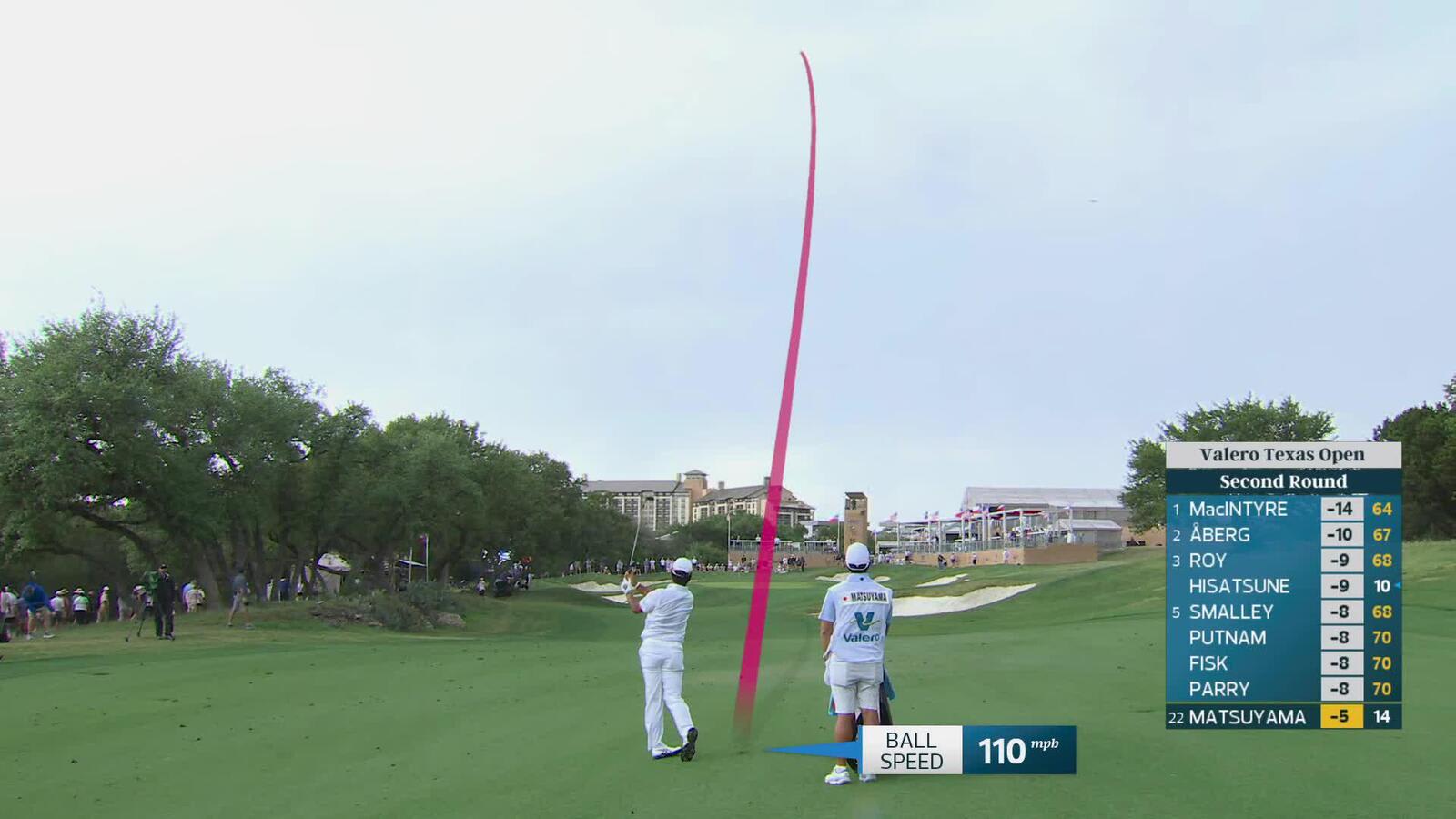 Hideki Matsuyama drains 20-foot birdie putt on No. 15 at Valero