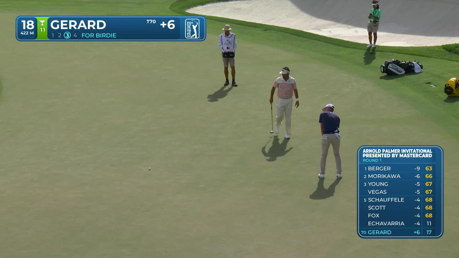 Ryan Gerard sinks 19-foot birdie putt on No. 18 at Arnold Palmer