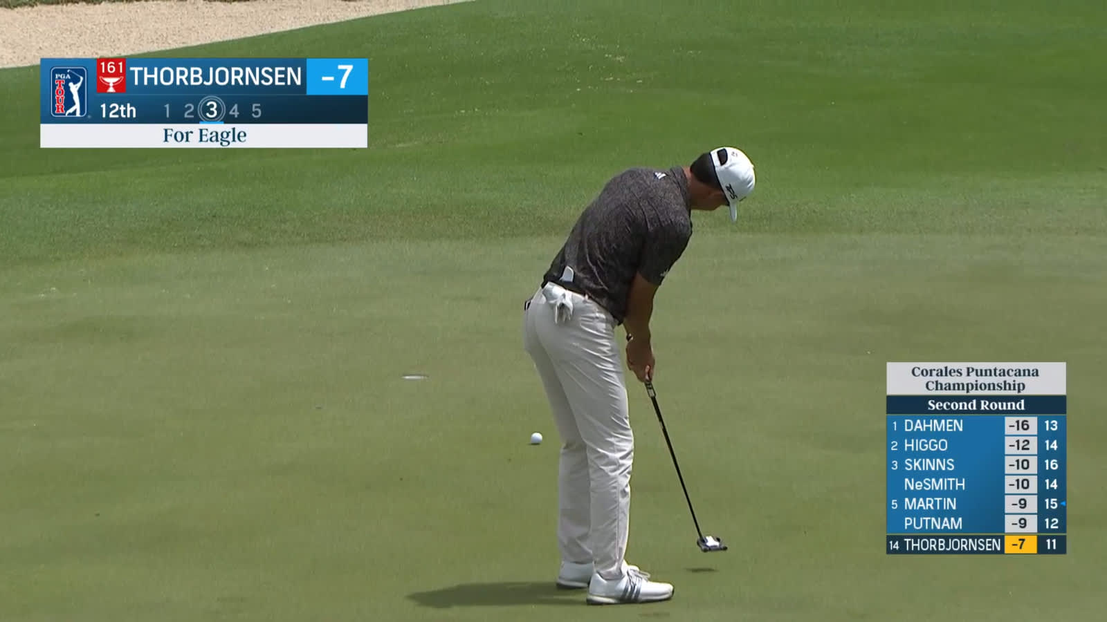 Michael Thorbjornsen beautifully rolls in eagle putt at Corales Puntacana
