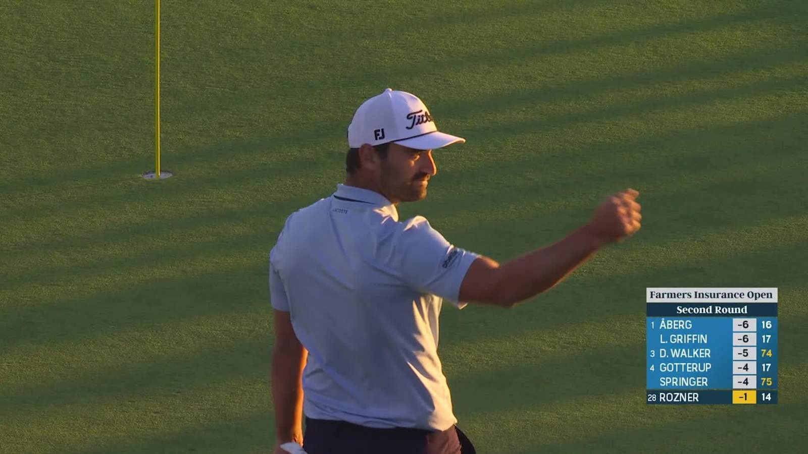 Antoine Rozner sinks a 22-foot birdie putt at Farmers