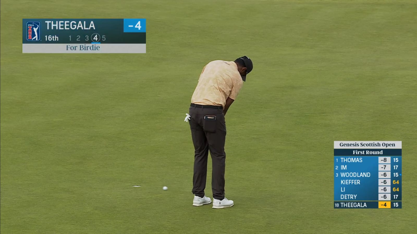 Sahith Theegala rolls in birdie putt at Genesis Scottish Open