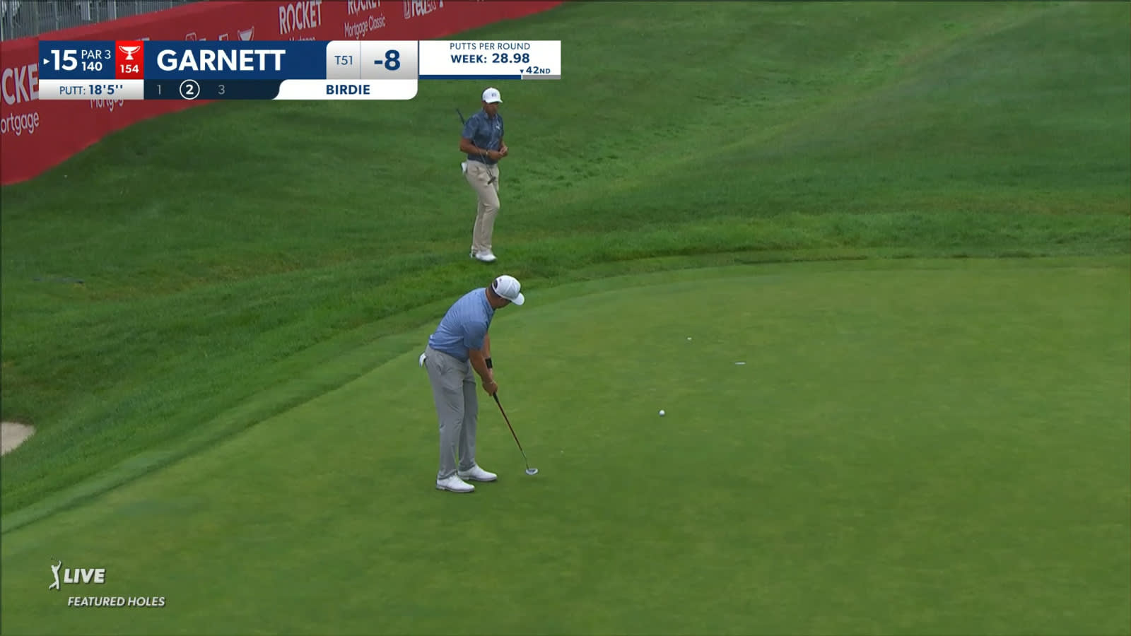 Brice Garnett judges the speed well and makes birdie at Rocket Mortgage