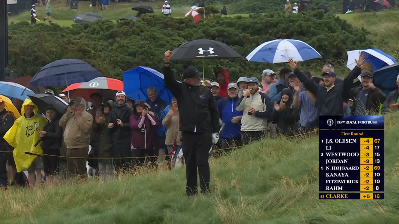 Darren Clarke chips in for electric birdie at The Open