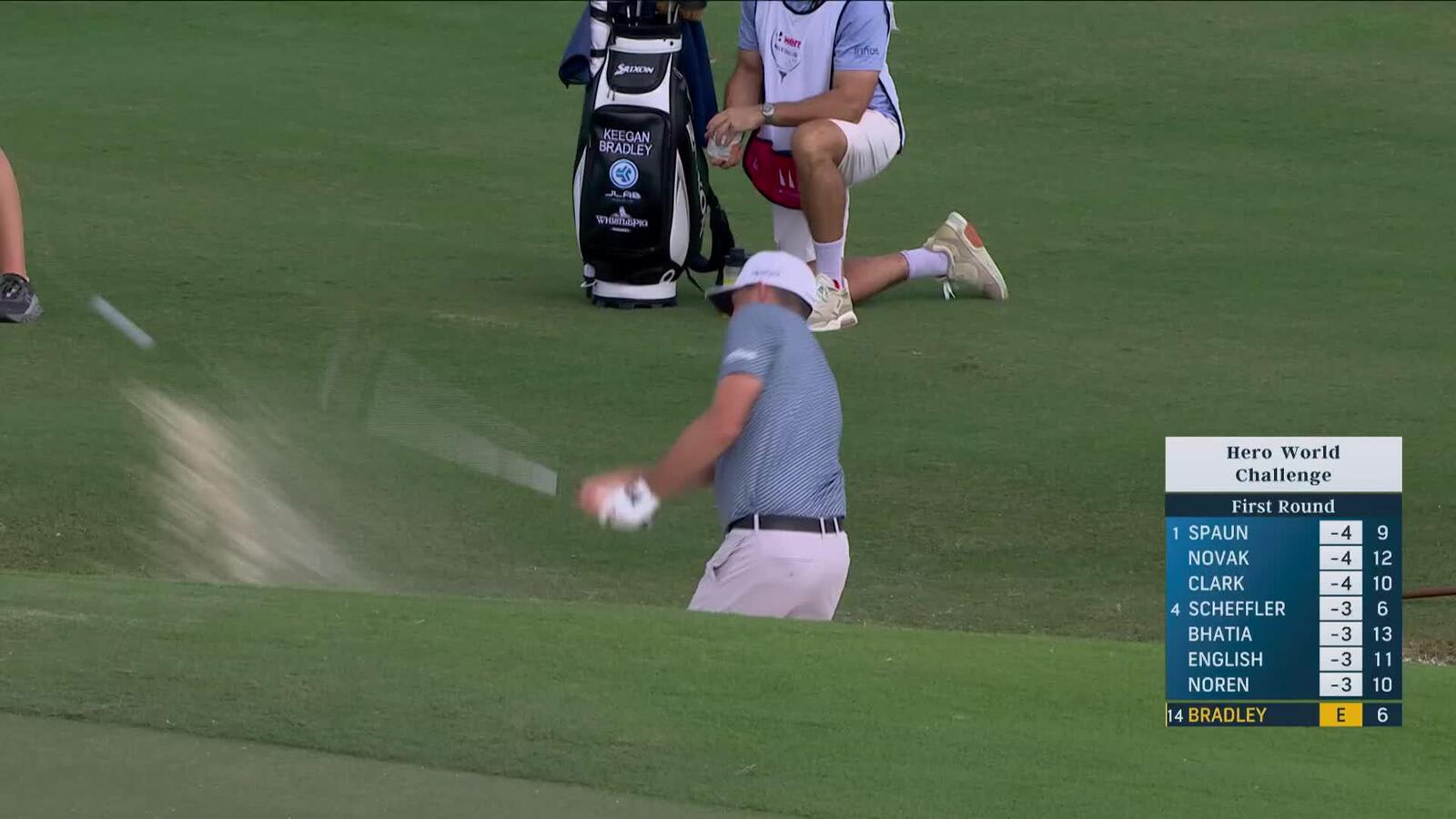 Keegan Bradley chips in from 50 feet for birdie on No. 7 at Hero World Challenge