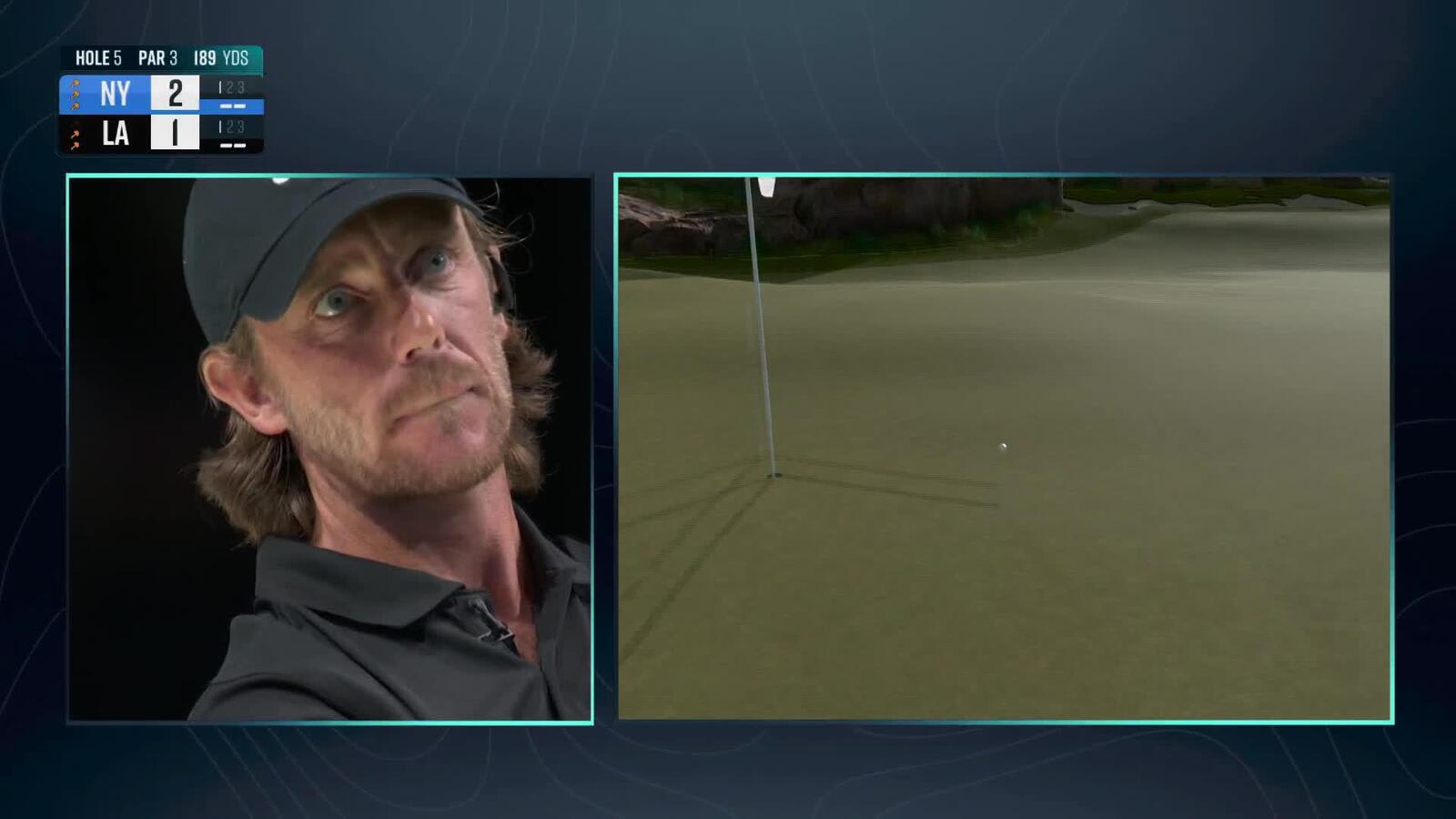 Tommy Fleetwood rattles the flag to set up birdie at TGL