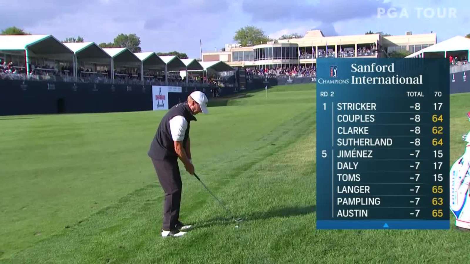 Steve Stricker nearly holes out for eagle at the Sanford International
