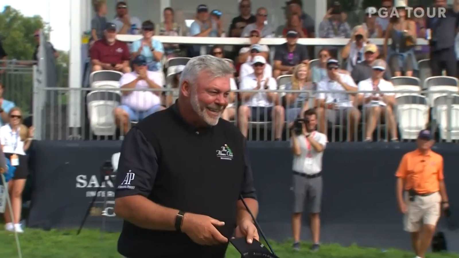 Darren Clarke's nice approach up the slope results in birdie to win Sanford International