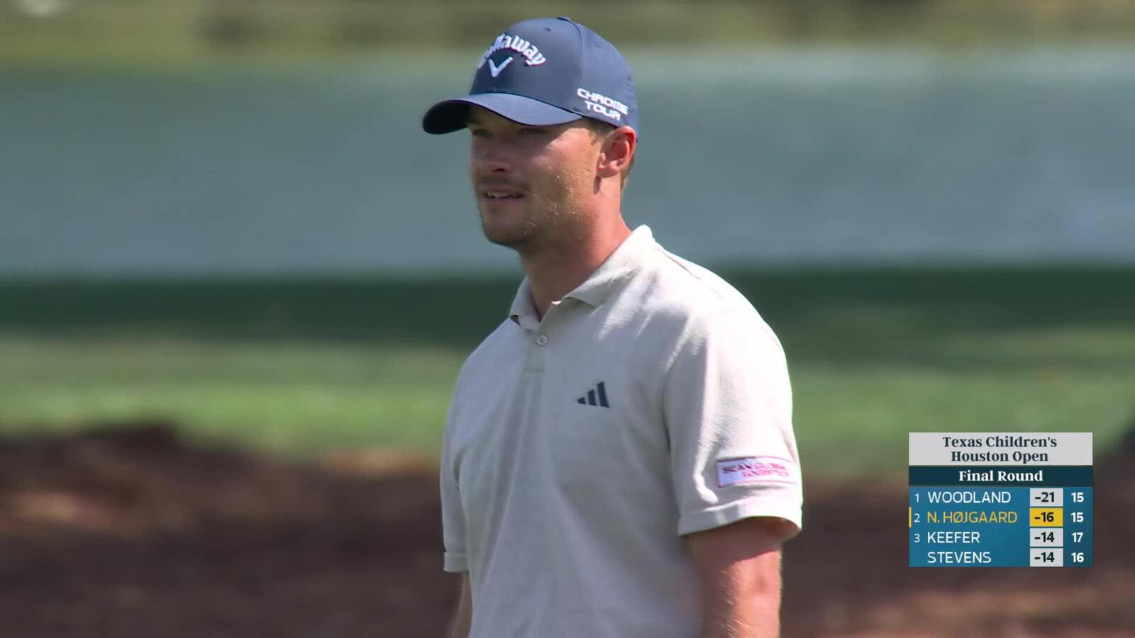Nicolai Højgaard hits 155-yard approach to 25 feet, sets up birdie on No. 16 at Texas Children's