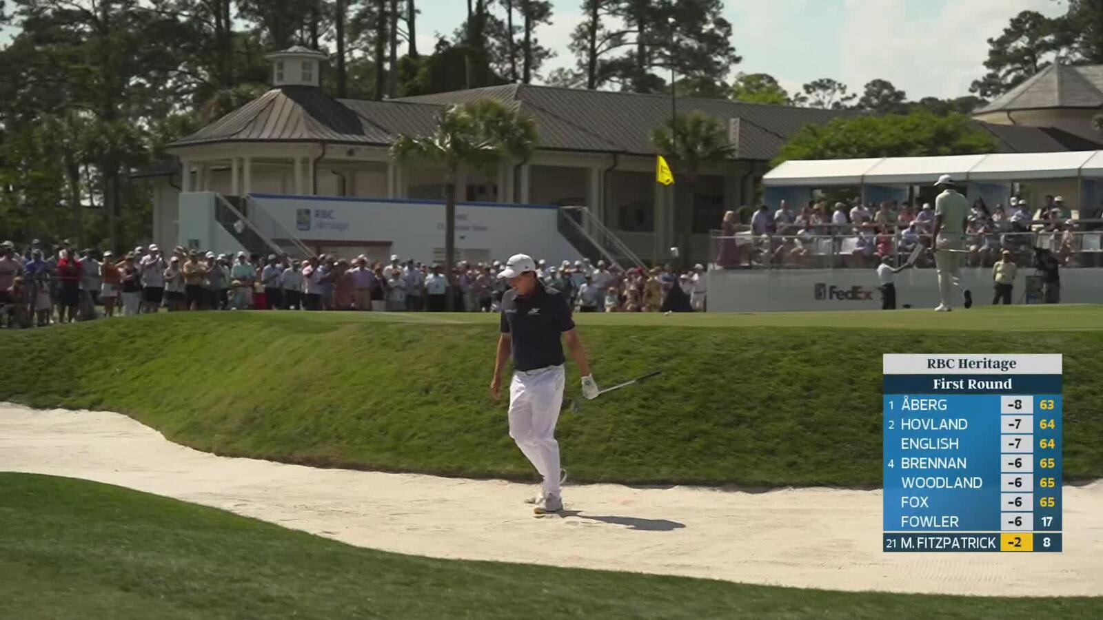Matt Fitzpatrick sinks 8-foot putt for birdie on No. 9 at RBC Heritage
