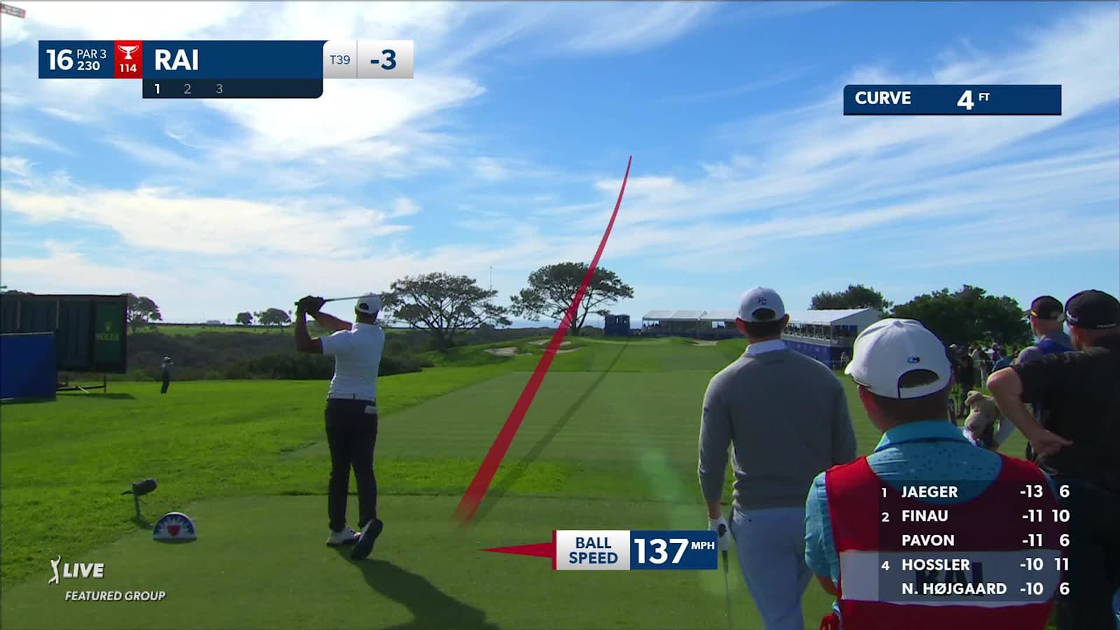 Aaron Rai sinks a 58-foot birdie putt on No. 16 at Farmers