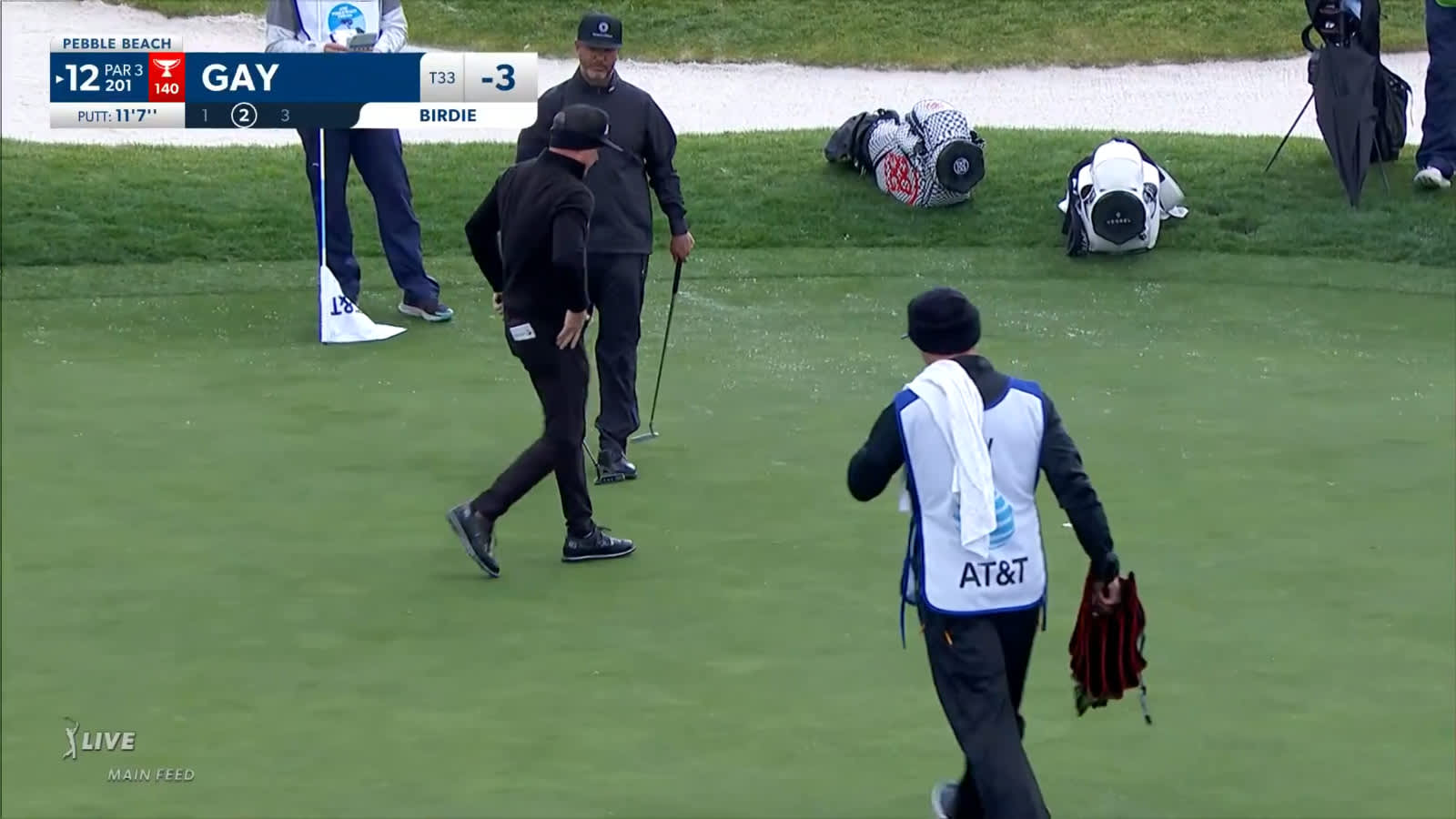 Brian Gay's tee shot to 11-feet gets a nice bounce setting up birdie at AT&T Pebble Beach