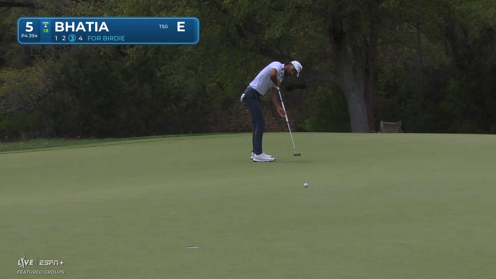 Akshay Bhatia pours in a 37-foot birdie putt at Valero
