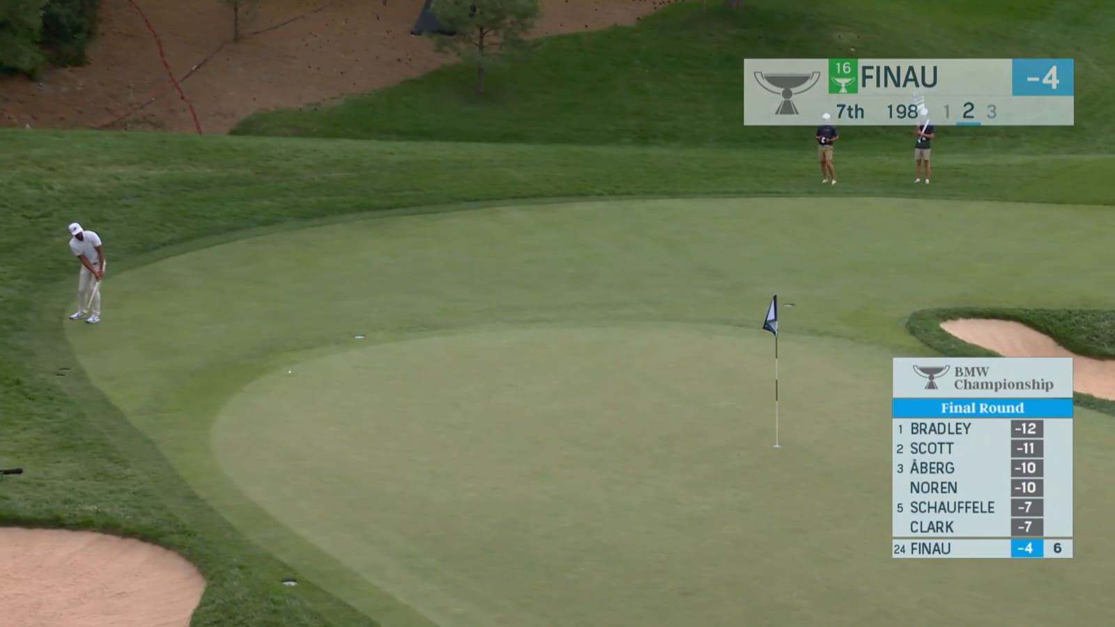 Tony Finau holes chip from off green for birdie at BMW Championship