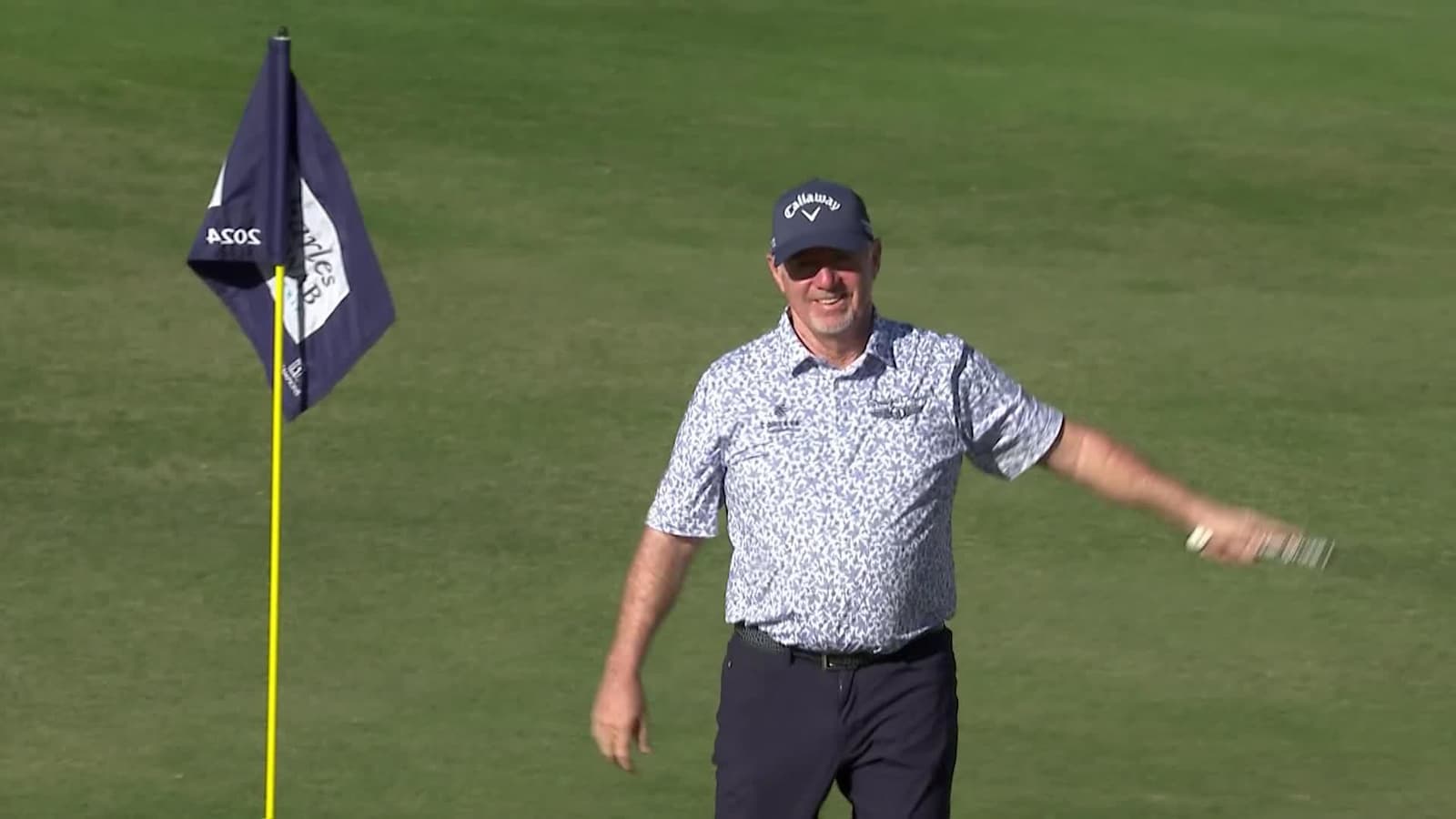 Rod Pampling makes eagle from off the green at Charles Schwab
