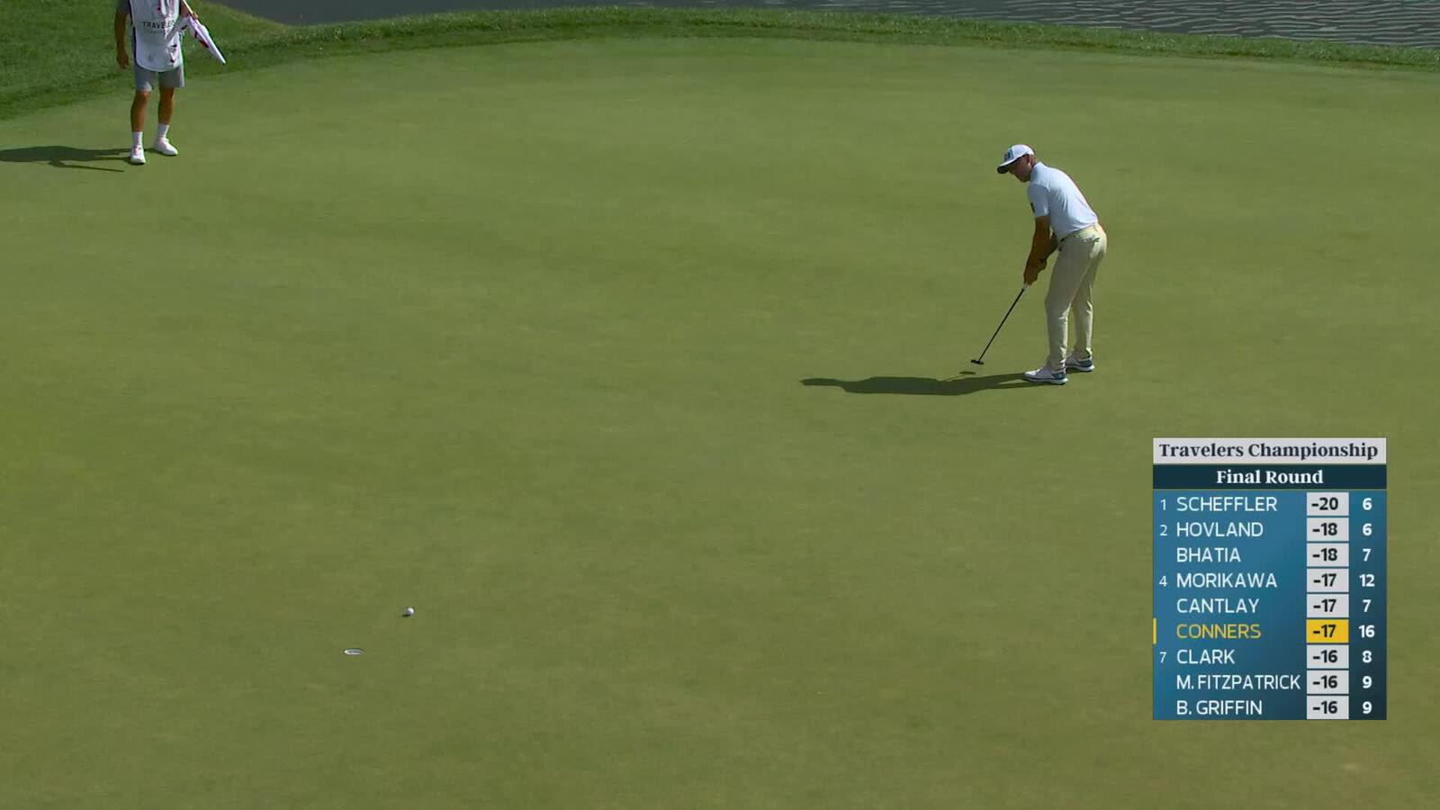 Corey Conners sinks 25-foot birdie putt on No. 17 at Travelers