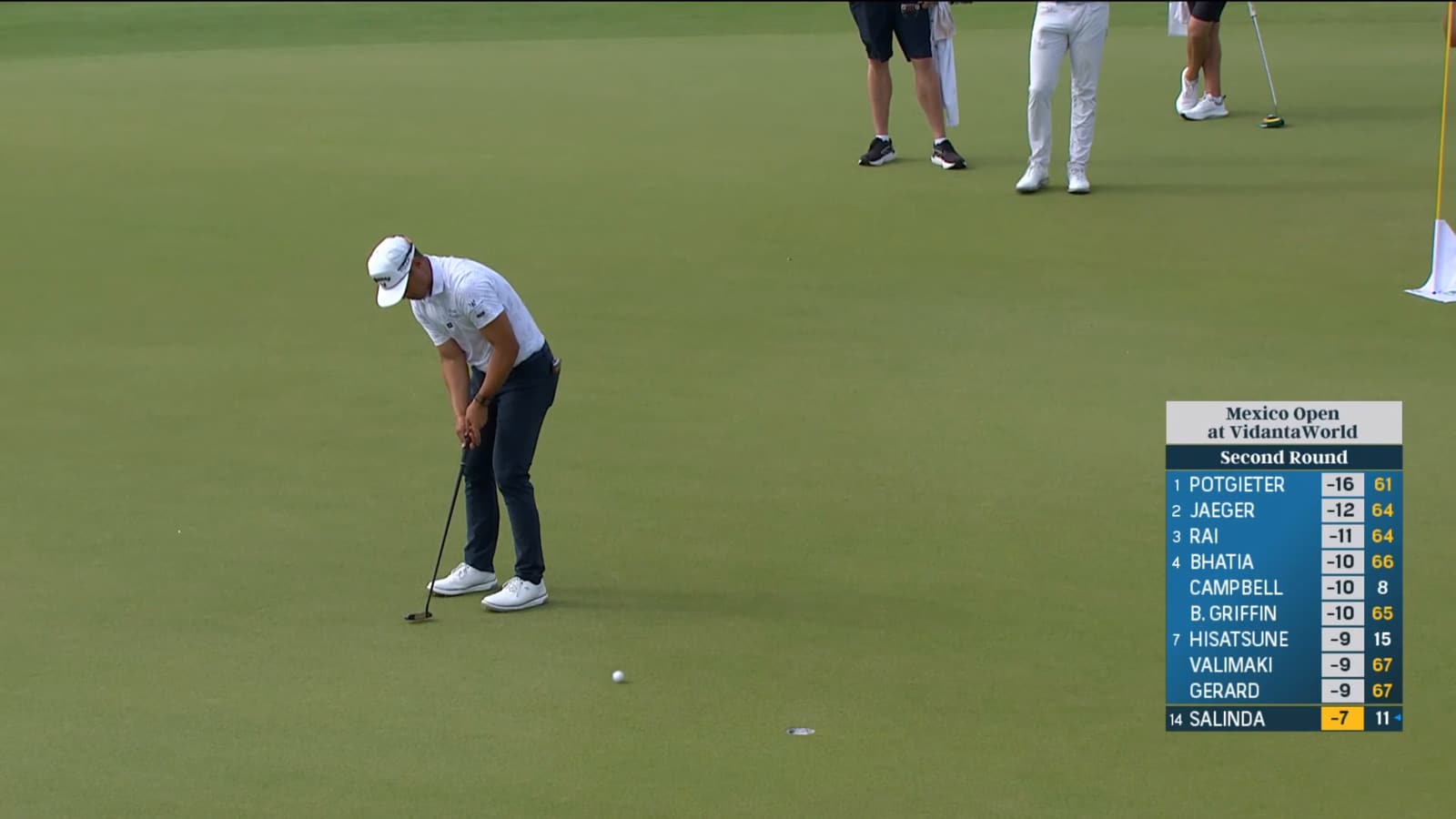 Isaiah Salinda holes birdie putt at Mexico Open