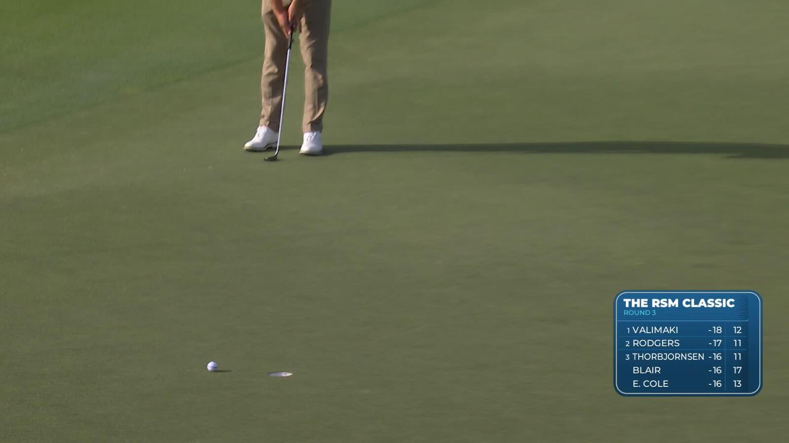 Max McGreevy nearly makes eagle, taps in for birdie on No. 15 at The RSM Classic