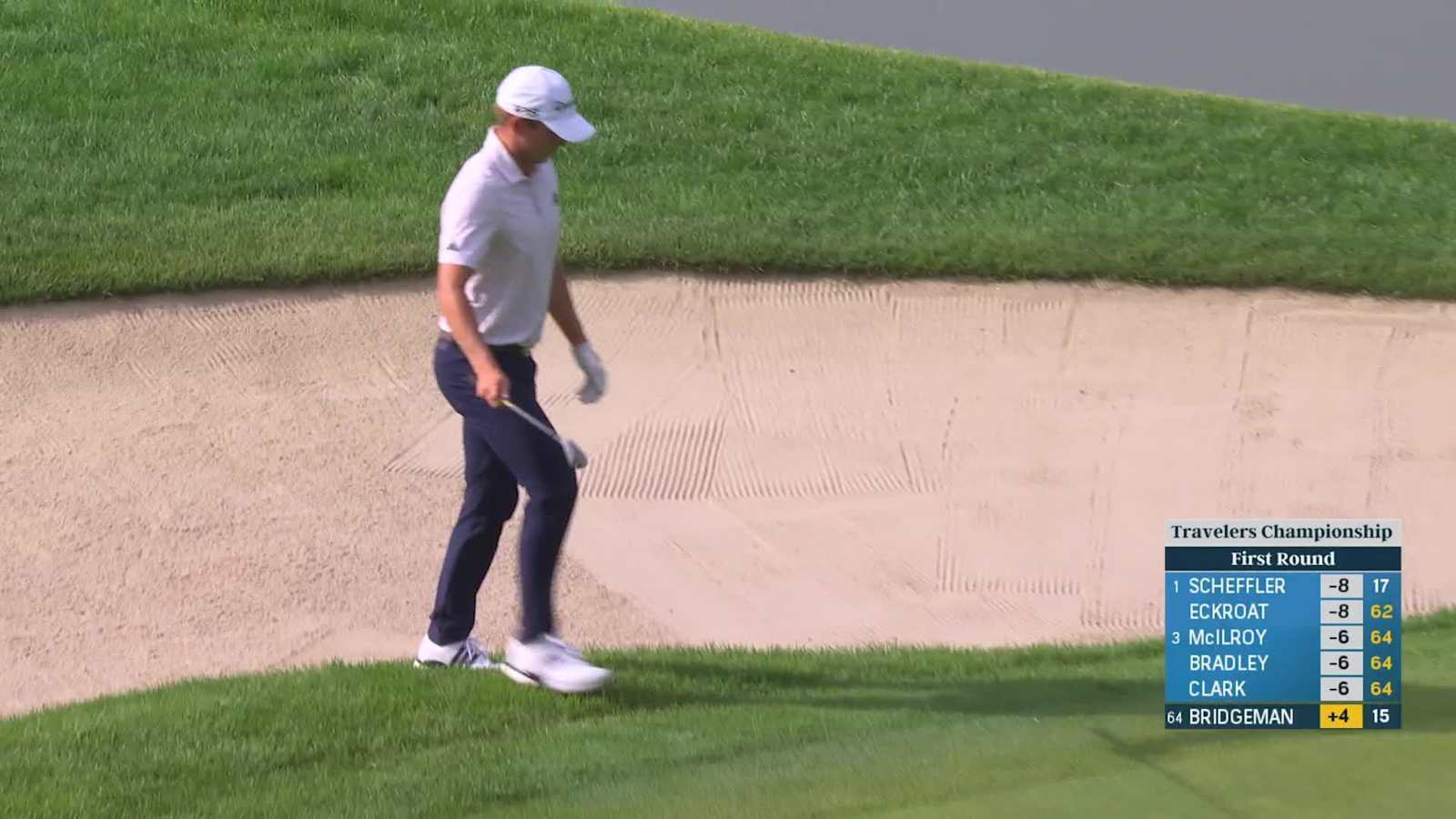 Jacob Bridgeman makes birdie on No. 16 at Travelers