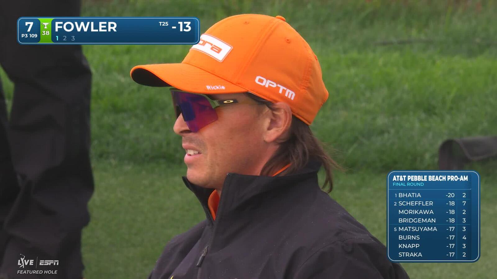 Rickie Fowler hits 108-yard tee shot to 6 feet, makes birdie on No. 7 at AT&T Pebble Beach