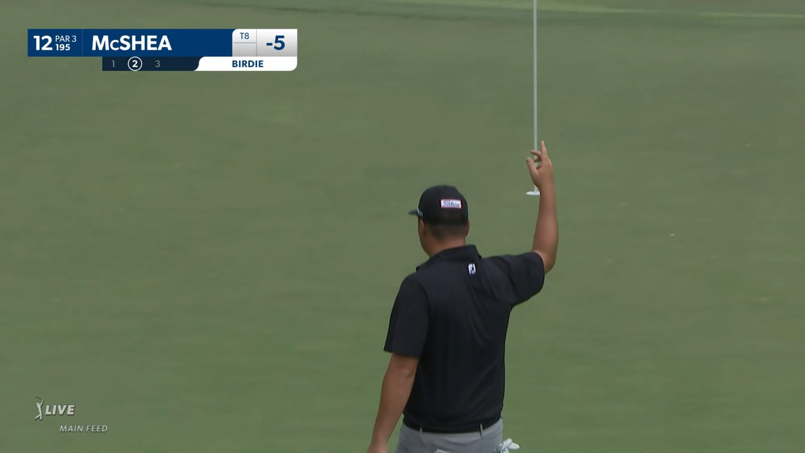 Blake McShea walks in a 42-foot birdie putt at Wyndham