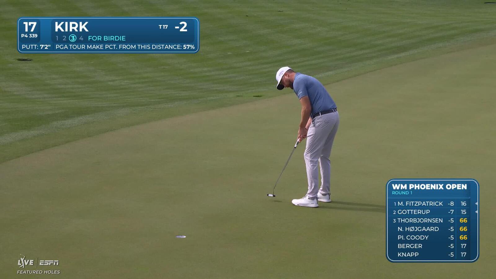 Chris Kirk sinks 7-foot birdie putt on No. 17 at WM Phoenix Open