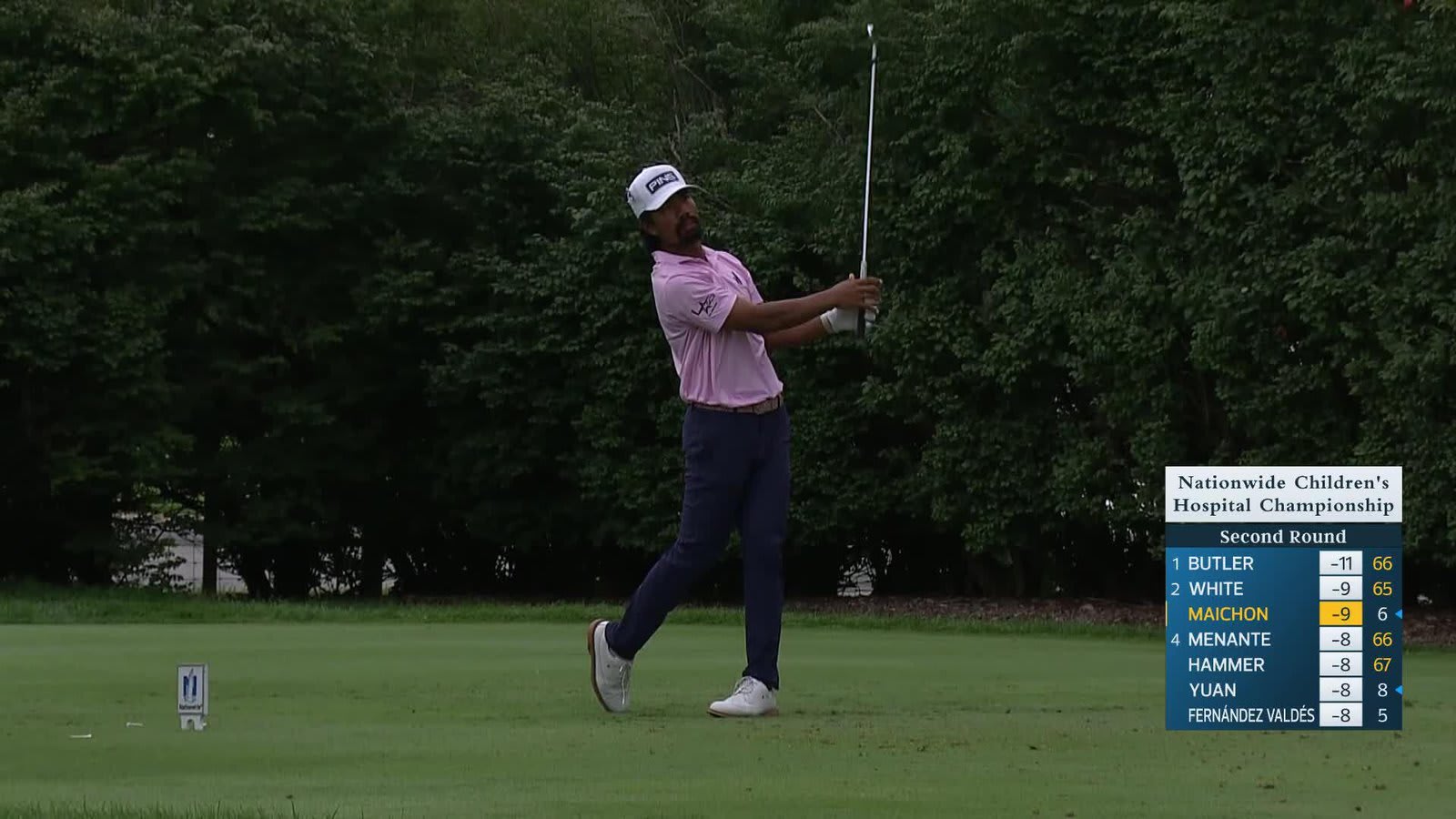 Phichaksn Maichon holes out for Eagle on No. 16 at Nationwide Children's