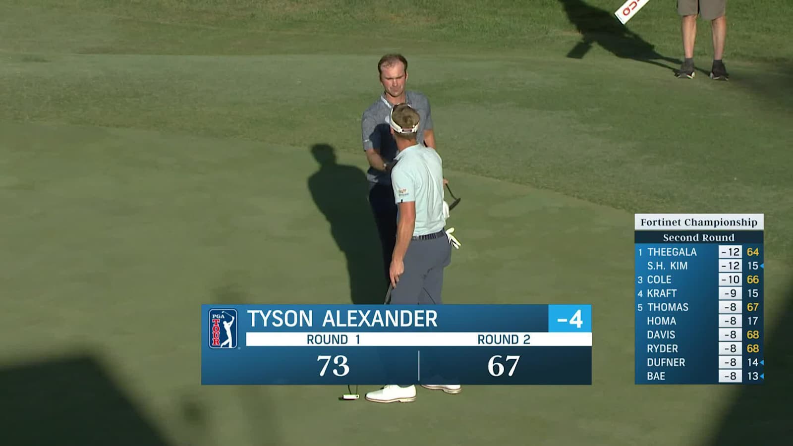 Tyson Alexander drains birdie putt at the last at Fortinet Championship