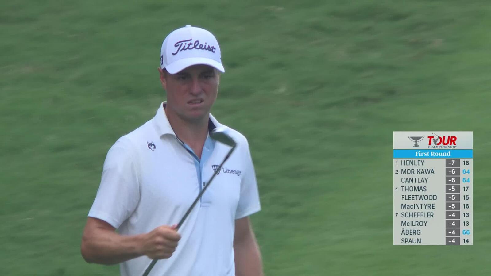 Justin Thomas plays aggressive for 18th-hole birdie, first-round 64 at TOUR Championship