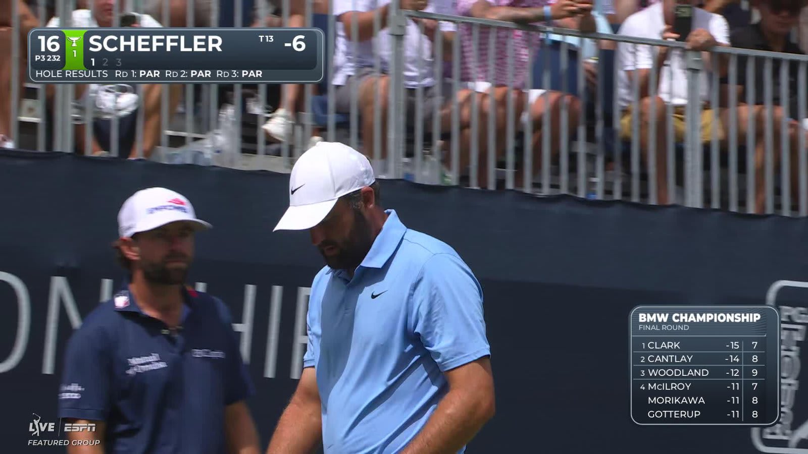 Scottie Scheffler sinks 43-foot birdie putt on No. 16 at BMW Championship