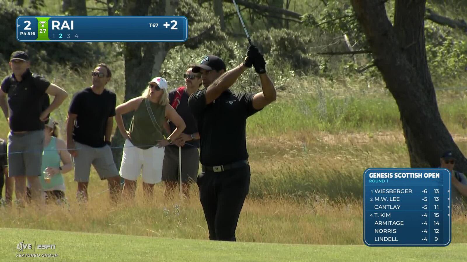 Aaron Rai gets up-and-down from 210 yards for birdie on No. 2 at Genesis Scottish Open