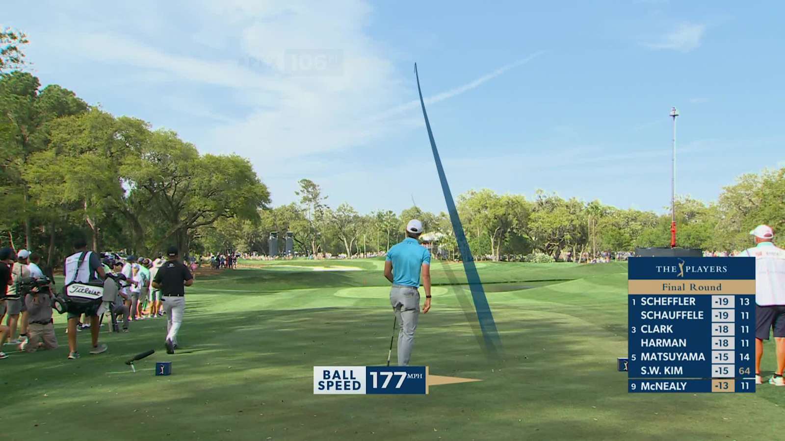 Maverick McNealy reaches the green to set up birdie at THE PLAYERS