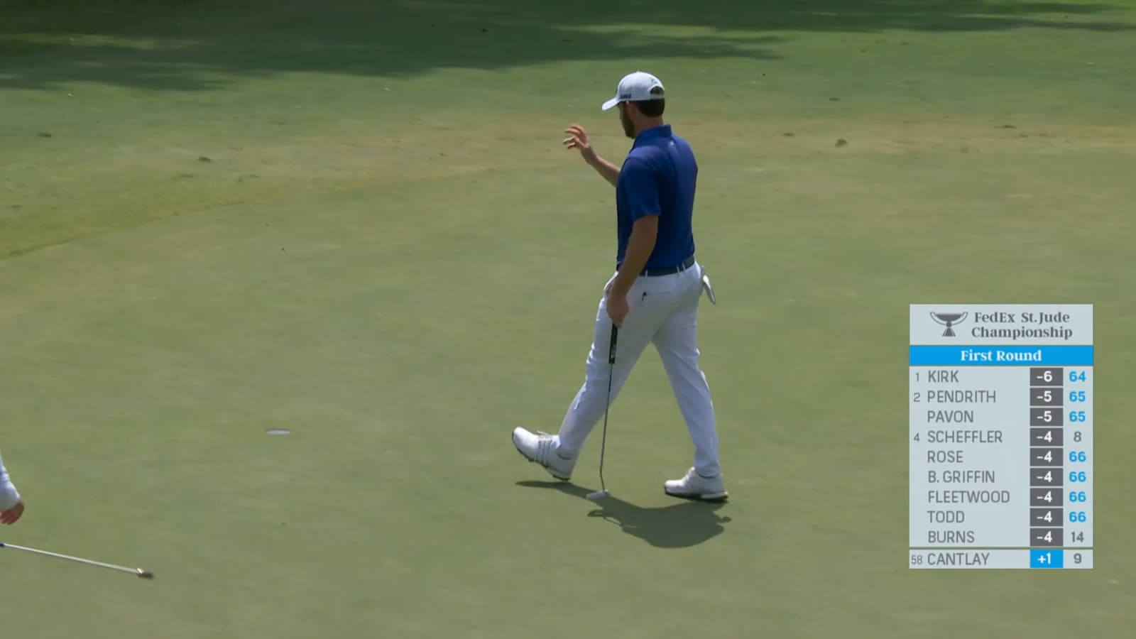 Patrick Cantlay gets back to even on the day with birdie on No. 10 at FedEx St. Jude