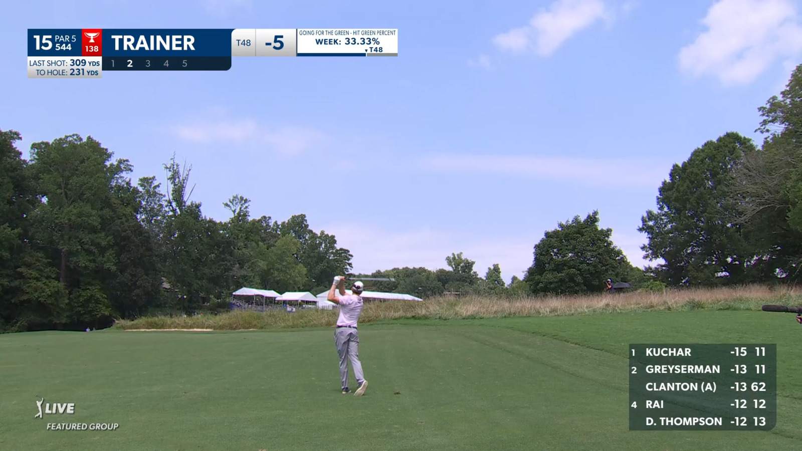 Martin Trainer hits approach off grandstands leading to birdie at Wyndham