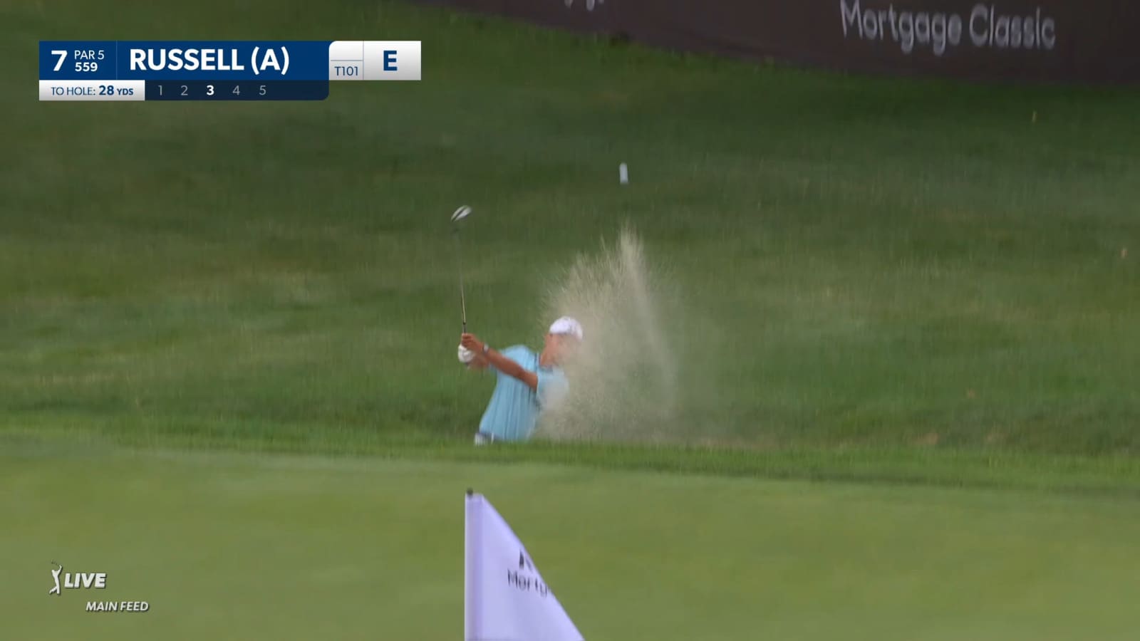 Miles Russell's nice up-and-down from bunker at Rocket Mortgage