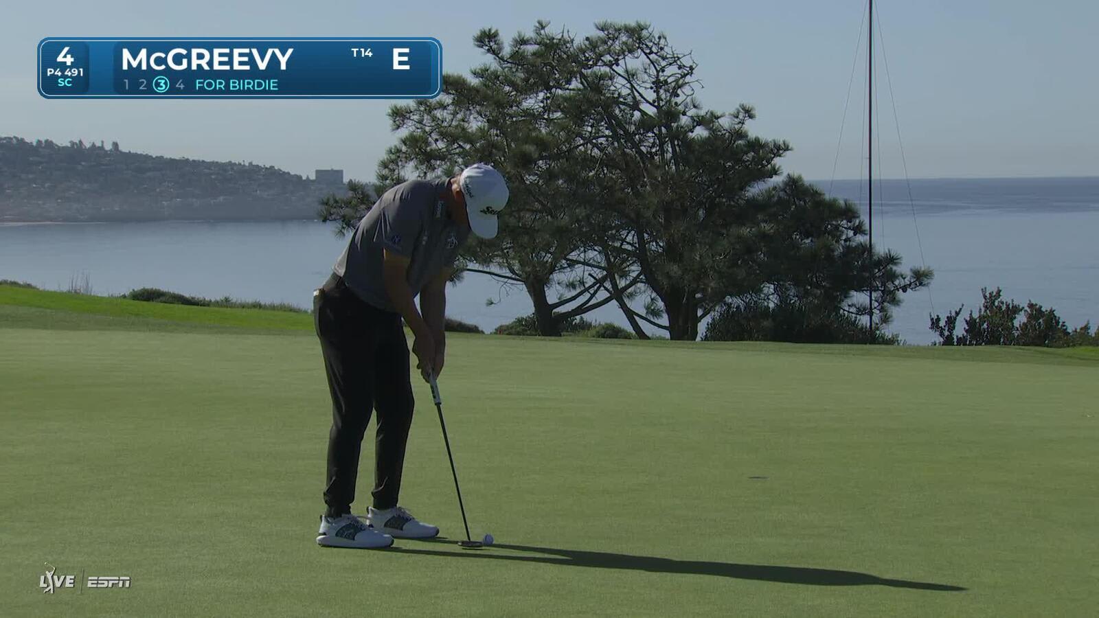 Max McGreevy pours in 10-foot birdie putt on No. 4 at Farmers
