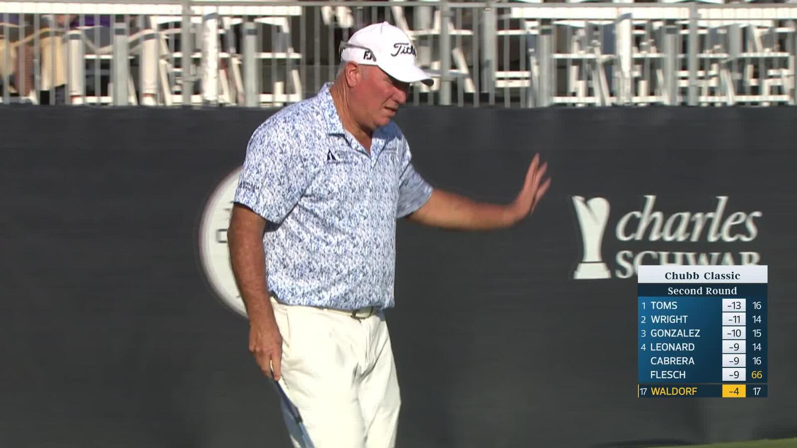 Duffy Waldorf makes birdie on No. 18 at Chubb Classic