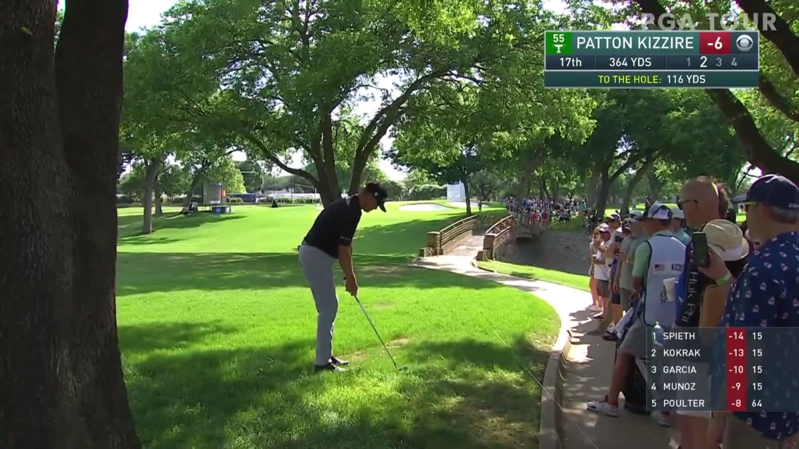 Patton Kizzire nearly holes punch escape shot from trees at Charles Schwab