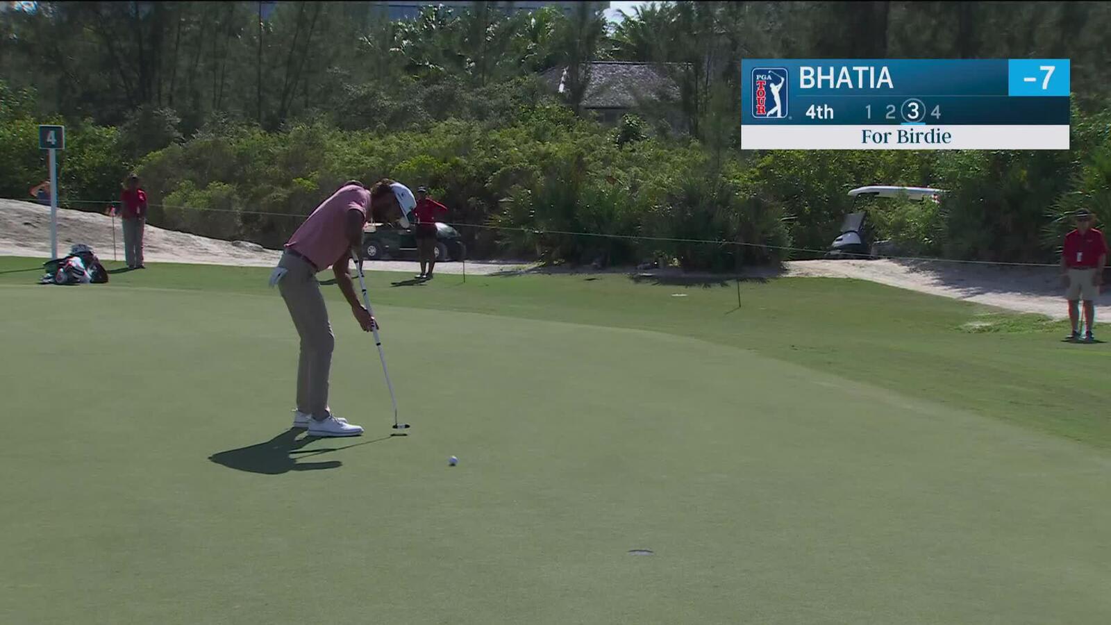 Akshay Bhatia sinks 17-foot birdie putt on No. 4 at Hero World Challenge