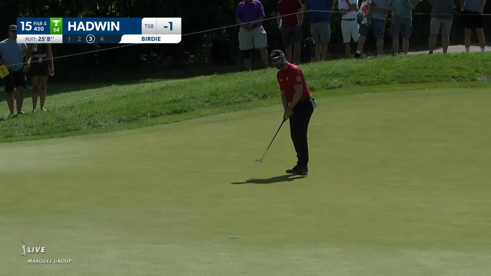 Adam Hadwin sinks 25-footer for birdie at 3M Open