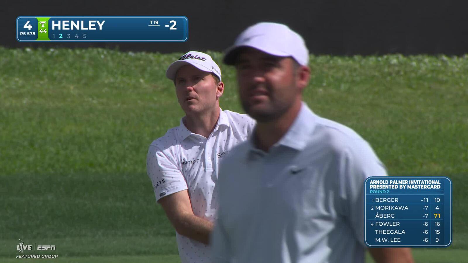 Russell Henley sinks 23-foot birdie putt on No. 4 at Arnold Palmer