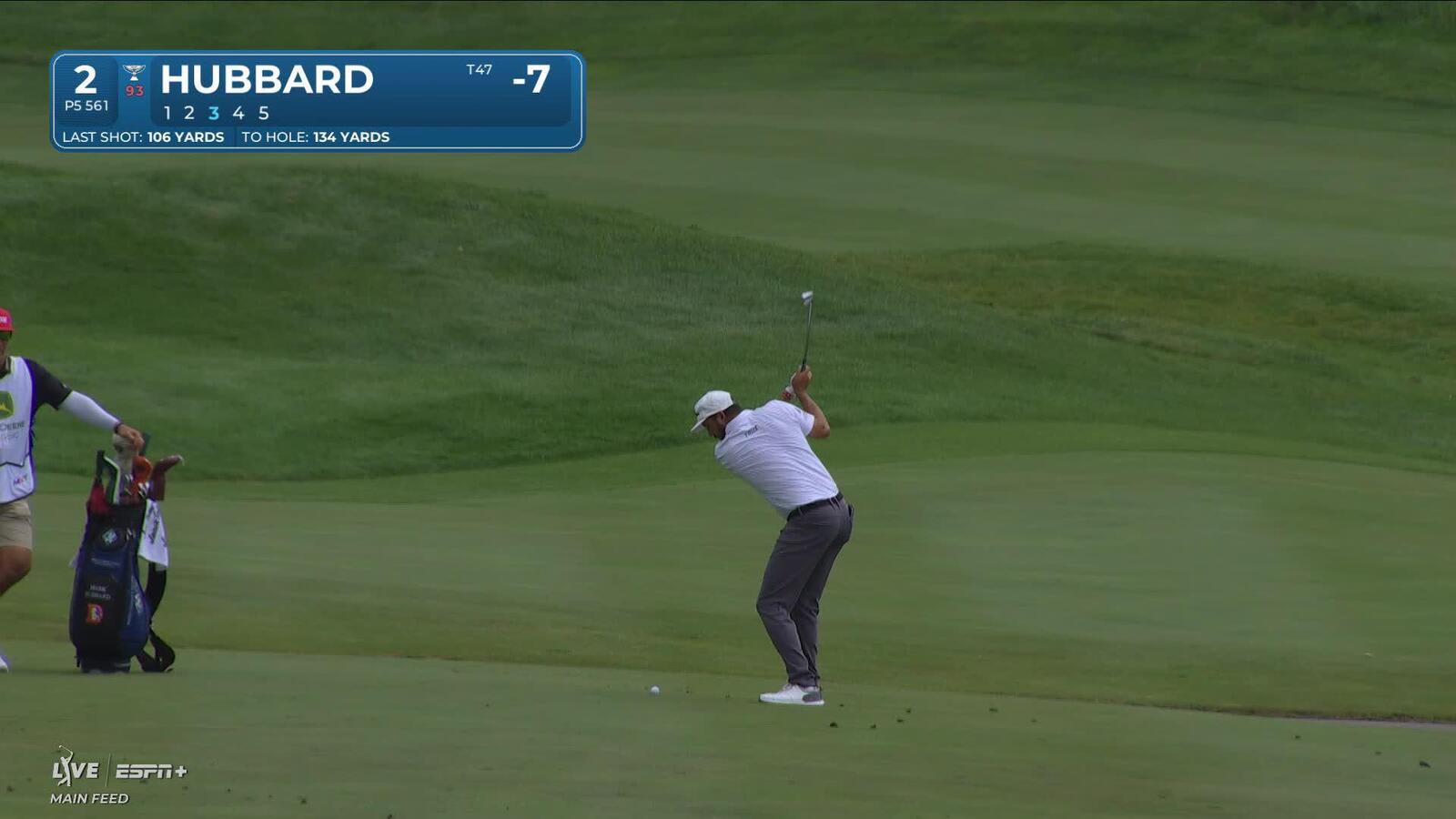 Mark Hubbard holes out for birdie from 14-feet on No. 2 at John Deere