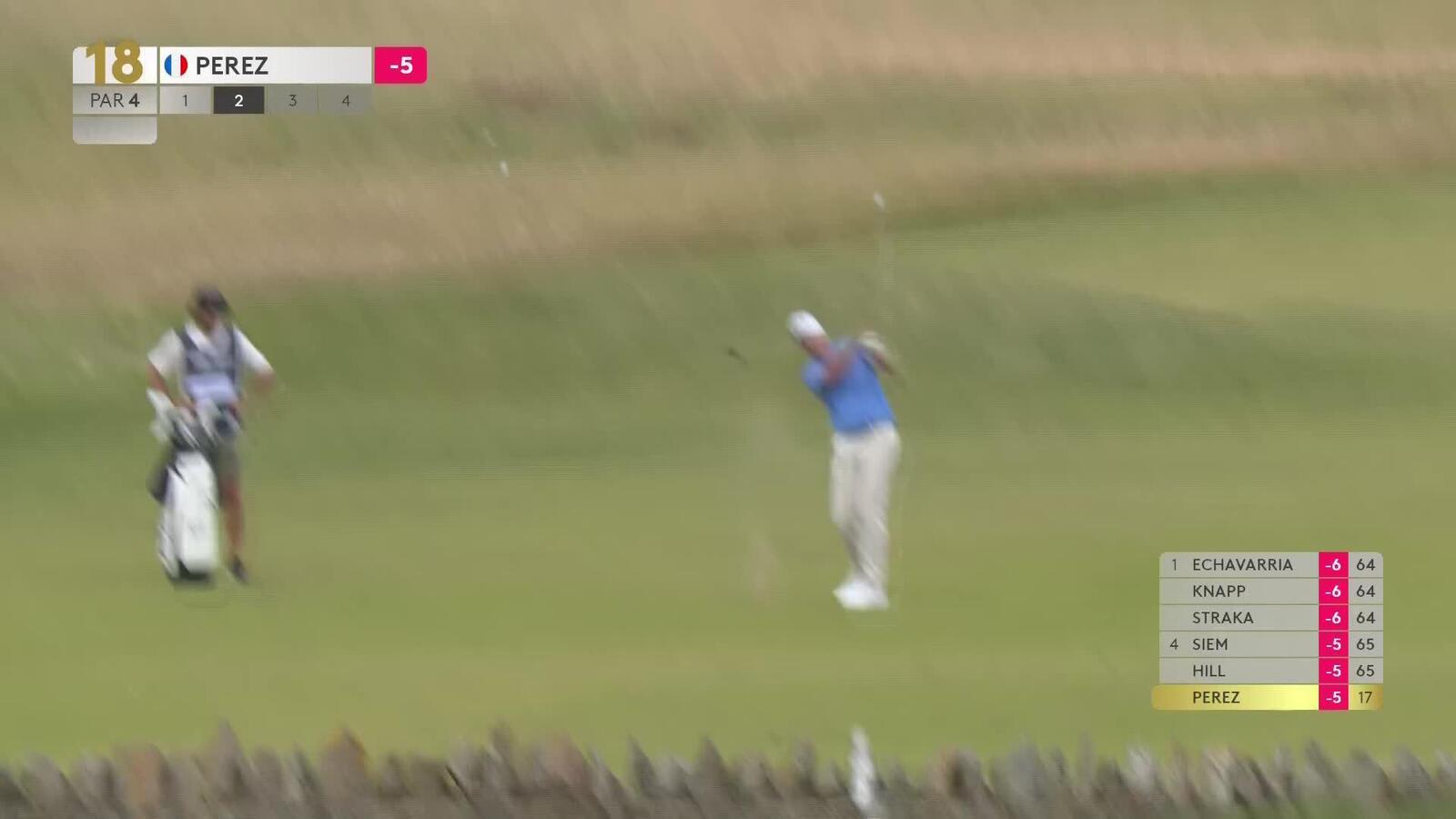 Victor Perez sinks a 25-foot birdie putt on No. 18 at Genesis Scottish Open