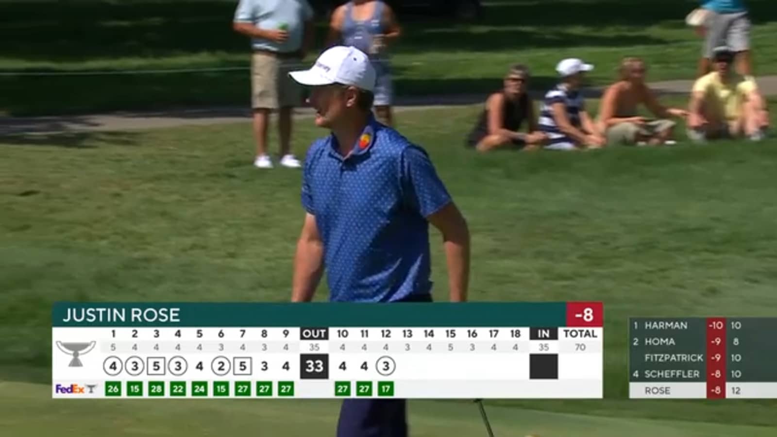 Justin Rose drains a 30-foot birdie putt at BMW Championship