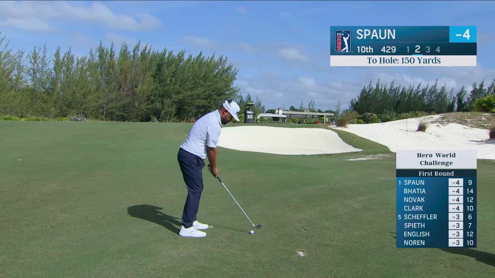J.J. Spaun hits 151-yard approach to 4 feet, sets up birdie on No. 10 at Hero World Challenge