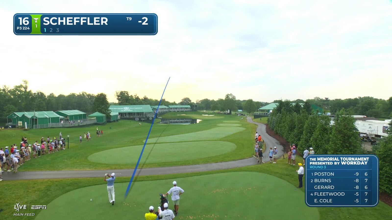 Scottie Scheffler hits tee shot to 7 feet, sets up birdie on No. 16 at the Memorial