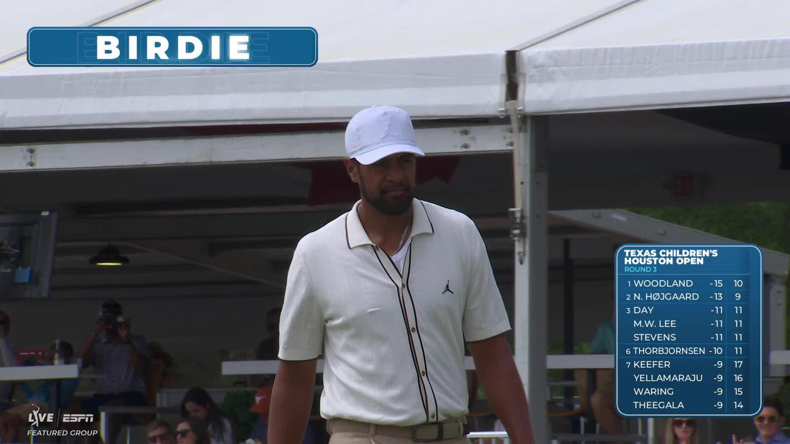Tony Finau sinks 29-foot birdie putt on No. 18 at Texas Children's