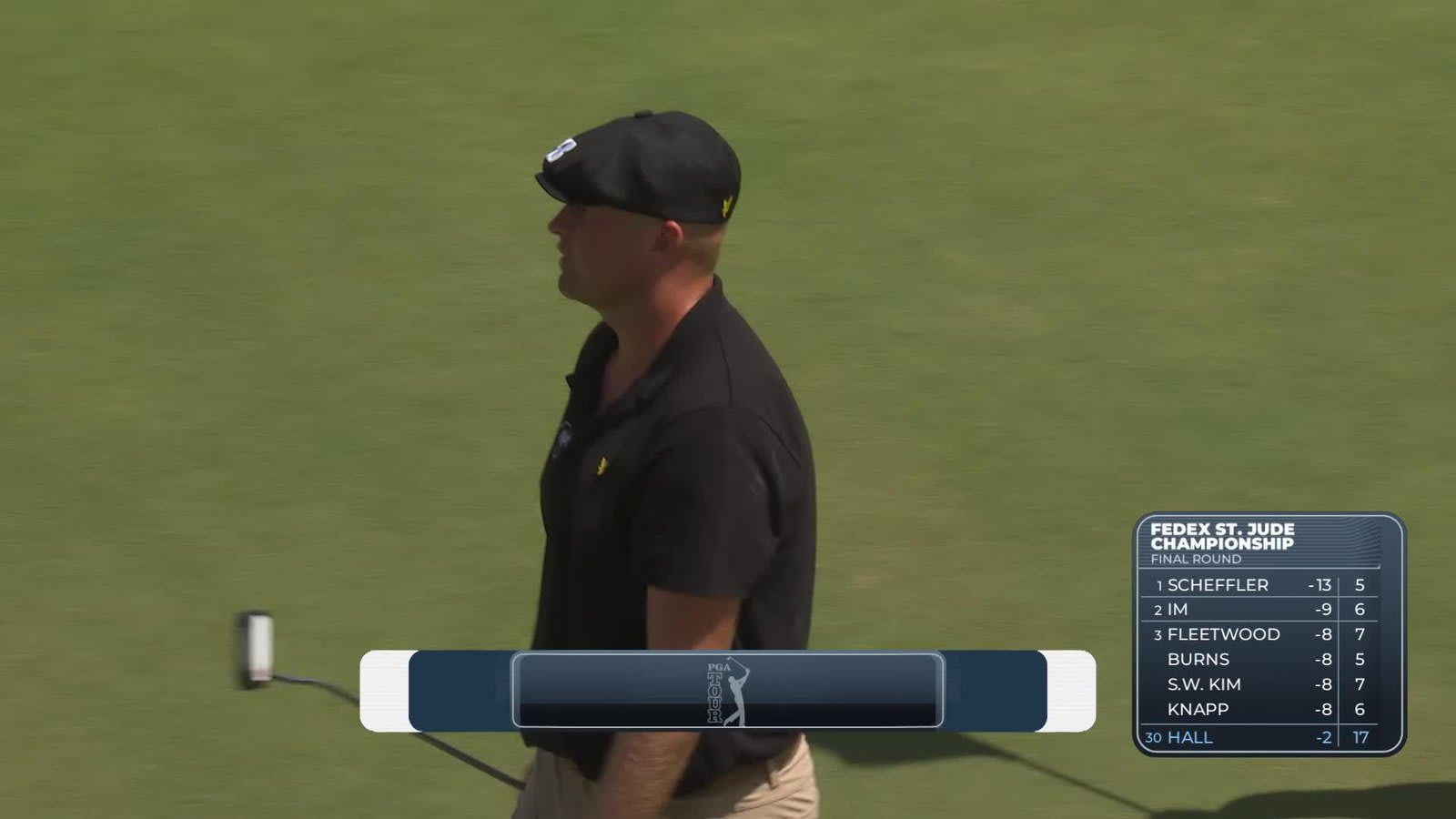 Harry Hall drains 14-foot putt for birdie on No. 18 at FedEx St. Jude