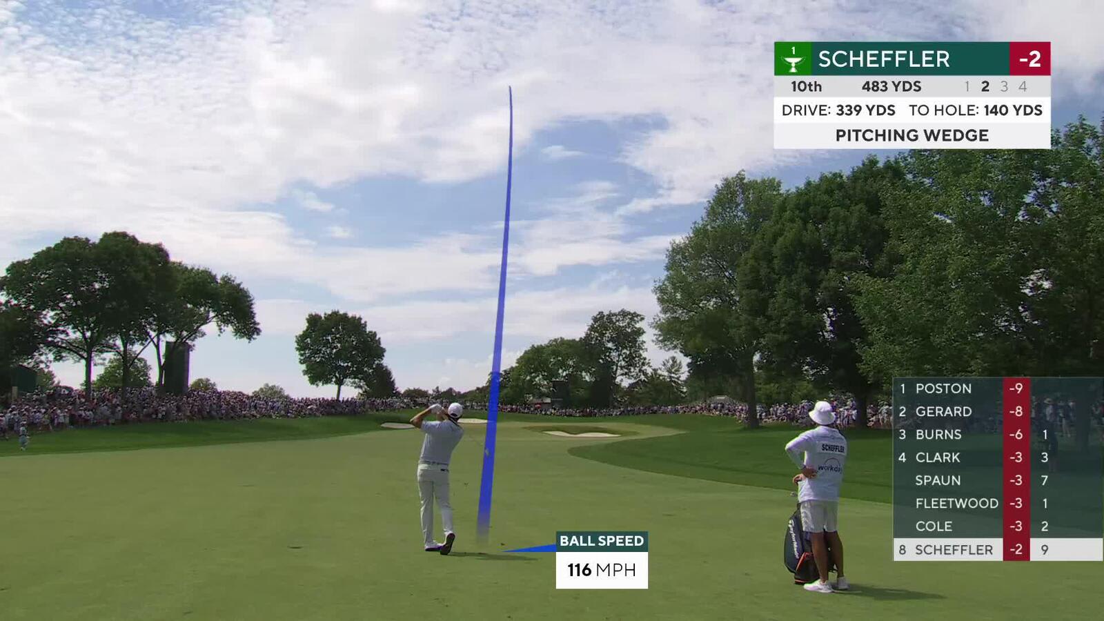 Scottie Scheffler's 141-yard approach sets up birdie on No. 10 at the Memorial