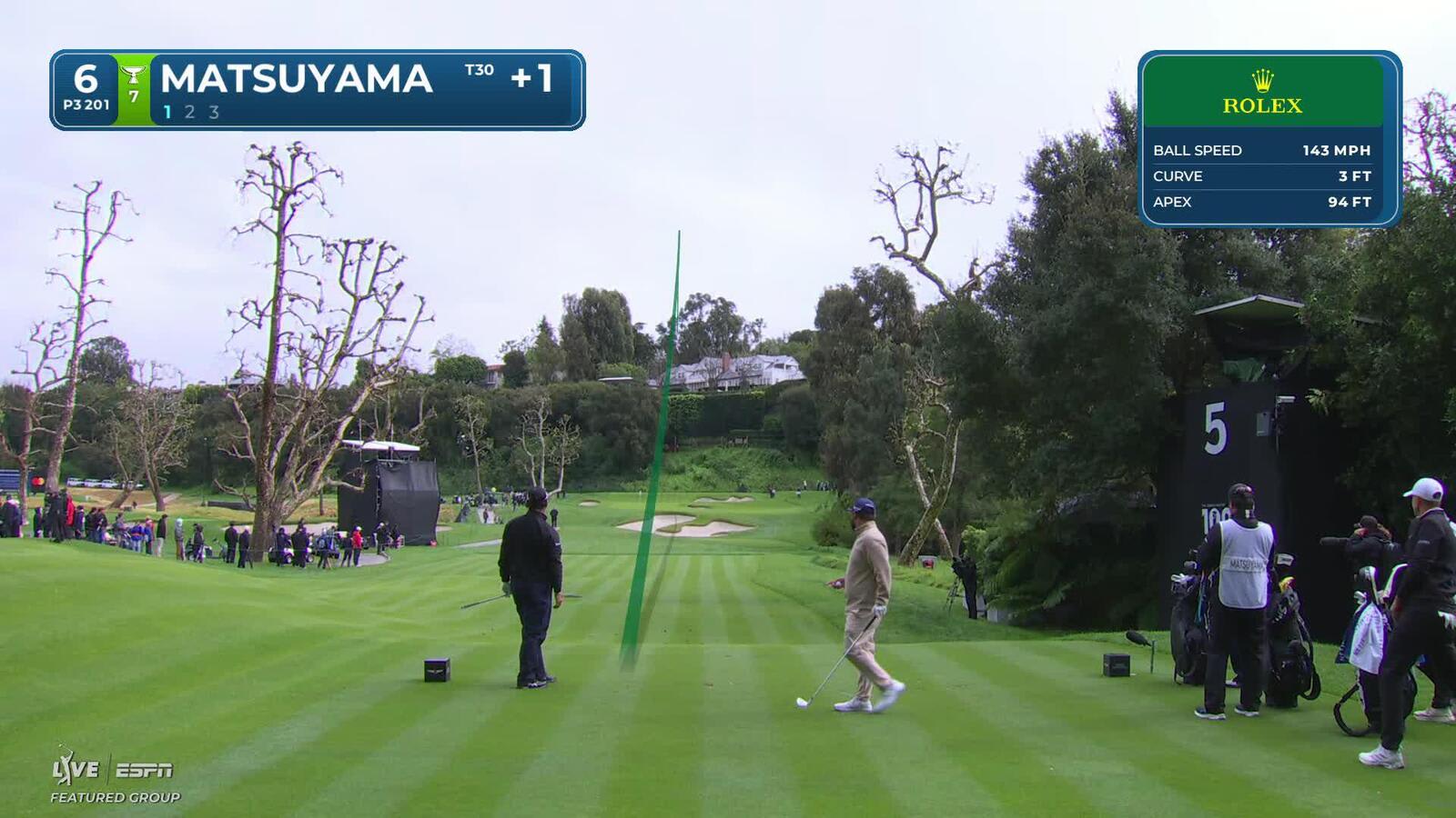 Hideki Matsuyama hits 201-yard tee shot to 4 feet, makes birdie on No. 6 at The Genesis